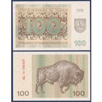 Литва, 100 талонов 1991 г, P-38b (AL, зубр), UNC