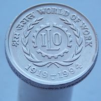 Индия 5 рупий 1994 Международная организация труда /рубчатый гурт с желобом/