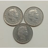 Швейцария 20 раппенов, 1965 год .1969 год.1986 год