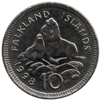 ЗАМОРСКАЯ ТЕРРИТОРИЯ ФОЛКЛЕНДСКИЕ ОСТРОВА. 10 ПЕНСОВ 1998. ФАУНА. МОРСКОЙ ЛЕВ