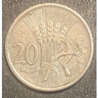 Монета 20 геллеров. 1937 год, Чехословакия.