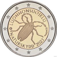 2 евро 2023 Финляндия 100 лет Первому закону Финляндии об охране природы Жук UNC из ролла