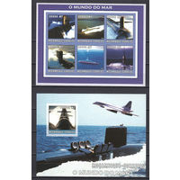 Мир моря. Подводные лодки. Мозамбик. 2002. 1 малый лист и 1 блок б/з. Michel N 2566-2721, бл168-192 (26,0 е)