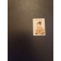 Живопись. Молодая женщина играет на флейте. Япония. 1955