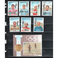 Аджман-1969(Мих.354-360,Бл.77) , ** , Спорт, Велоспорт , Велосипеды, ОИ-1968(полная серия)