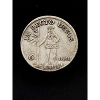 Очень редкая монета 6 мариенгрошей 1714 дикарь