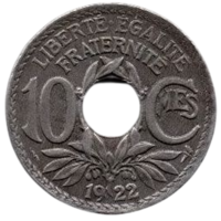 ФРАНЦУЗСКАЯ РЕСПУБЛИКА. 10 САНТИМОВ 1922. МОЛНИЯ. ПУАССИ