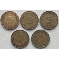 Германия 5 пфеннигов 1950 г. G. Цена за 1 шт.