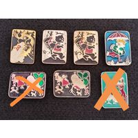 Детские значки. Сказки. Гуси лебеди, Маша и медведь, репка, Карлсон, лиса и журавль. Цена за один. (Б-1)