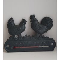 Редкий оригинальный термометр чугун "Петух и Курица". Франция.