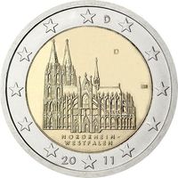 2 евро 2011 Германия Кёльн Северная Рейн Вестфалия дворы A G F D J UNC из ролла на выбор