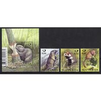 Словения 2015. Фауна. Грызуны суслик, хомяк, бобр 3 марки+ блок (1159)