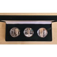 Кондрат Крапива 125 лет. Кандрат Крапiва 125 гадоу. Иван Мележ 100 лет. Iван Мележ 100 гадоу. Иван Шамякин 100 лет. Іван Шамякін 100 гадоў. 20 рублей. 2021 год. Серебро. Тираж каждой монеты 699 шт.