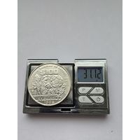 100 песо Мексика 1985 года, Чемпионат мира по футболу 1986 - Узоры и мяч, Мексиканские Соединённые Штаты (1905 - 1969). Серебро 720 пробы. L45560.