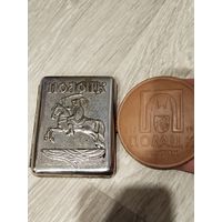Настольная гляняная медаль и портсигар Полоцк,с рубля