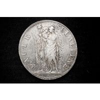 5 франков 1801 г. Пьемонт (Италия), Субальпийская республика. Кабинетная патина, штемпельный блеск, редкая!