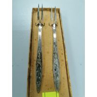 Набор вилочек для лимона в коробочке, мельхиор СССР