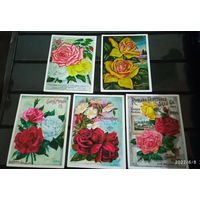 5 Наклеек ВИНТАЖНЫЕ РОЗЫ цветы картины искусство  водостойкие многоразовые  ПВХ