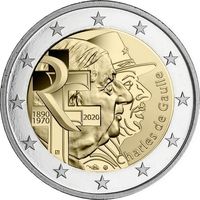 2 евро 2020 Франция Шарль де Голль UNC из ролла