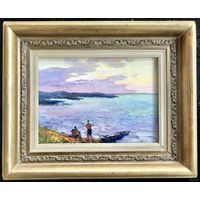 Чепик М.Ф. "На берегу",1963г.К/М. 24,5/17,5 см без рамки и 34,5/28 см с рамкой