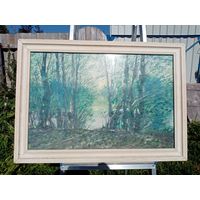 С рубля без мц. картина "Пейзаж на озере", 2000г. бумага акварель, стекло. тяжелая