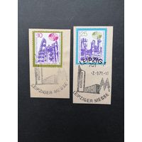ГДР 1971 Полная серия марок на вырезках "Международная осенняя торговая ярмарка в Лейпциге" (спецгашение) Mi.1700-1701 каталог 0.80 евро
