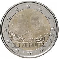 2 евро 2021 Люксембург 40 лет бракосочетанию Великого Герцога UNC из ролла фото