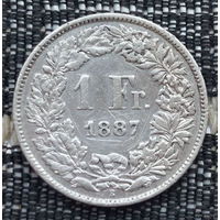 Швейцария 1 франк 1887 года, B. Серебро! Сторгуй за свою цену, предложи обмен!