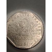 Франция 2 франка 1981 года .