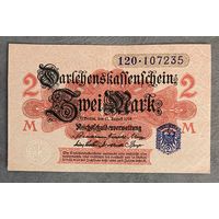 Банкнота 2 марки 1914 год. Германская империя. Синяя печать.  С рубля без МЦ.