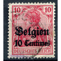 Немецкая оккупация Бельгии - 1914-1918г. - германия, надп 10 с на 10 с - 1 марка - гашёная. #2-Be-52-B-2