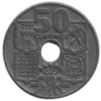 Королевство Испания ( Регентство ). 50 сентимо 1949 (52). Регент и Каудильо Франсиско Паулино Эрменехильдо Теодуло Франко Баамонде. Стрелы вверх.