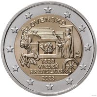 2 евро 2023 Словакия 200 лет со дня открытия конной почты на маршруте Вена-Братислава UNC из ролла