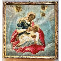 18век;Млекопитательница,икона Пресвятой Богородицы, 18 век, Кострома. Размер 9х9 см