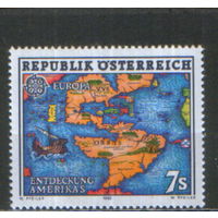 Полная серия из 1 марки 1992г. Австрия "СЕРТ. 500 лет открытию Америки. Карта 16-ого века" MNH