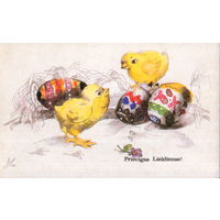 Чистая открытка Латвийская ССР "Пасха. Цыплята"