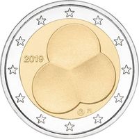 2 евро 2019 Финляндия 100 лет Конституции UNC из ролла