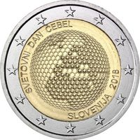 (ОБМЕН ПРИВЕТСТВУЕТСЯ) 2 евро Словения 2018, Всемирный день пчел, UNC из ролла