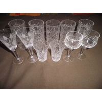 Хрусталь из СССР,стаканы,рюмки,фужеры,11 предметов.С рубля.