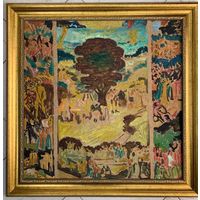 Кищенко А.М;84/84см. "Будущий триптих",1983г. Картон, масло. Размер с рамой 84х84 см.