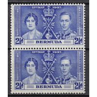 69.BrKS. Великобритания. Колонии.  Бермудские острова. Коронация Георга VI и Елизаветы. 1937 г. 2 1/2P. Mi.#100. Пара. MNH.