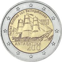 2 евро 2020 Эстония 200 лет со дня открытия Антарктиды UNC из ролла