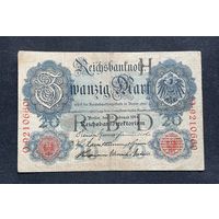 20 марок 1914 год / Германская империя банкнота тип 1906 года / RBD H O-9210660 / семь цифр