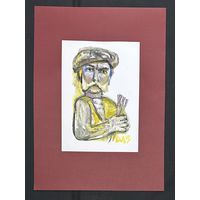 Акулов В.И "Автопортрет с кистями", 2015г. Бумага, акрил. Размер с паспарту 50х70 см.