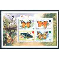 Антигуа - 1975г. - бабочки - 1 блок - полная серия, MNH, есть маленькое пятнышко-повреждение клея [Mi bl. 22]. #3-WB-Z-2-17