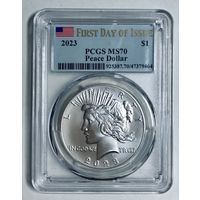 Доллар 2023 Мирный США юбилейная! MS 70 PCGS! первый день выпуска
