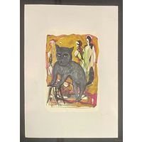 Акулов В.И "Кот Бегемот", 1994г.Бумага,акрил.Размер 59х42 см.