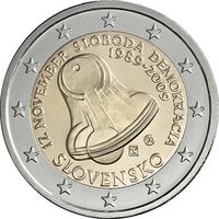 2 евро Словакия 2009 20 лет Бархатной Революции UNC из ролла