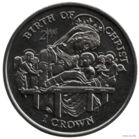 Остров Мэн (Коронное Владение). 1 крона 1997. Рождество. 2000- летие Рождения Христа. Матерь Божия с Иисусом.