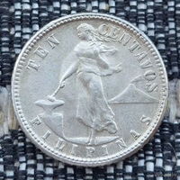 Американские Филиппины 10 центов 1944 года, D, UNC. Серебро! Девушка. Орел США. Сторгуй за свою цену, предложи обмен!